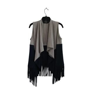 DO+BE Two Tone Faux Suede Fringe Vest Size S Boho Western Waterfall Drape